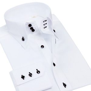 Camicia da <span class=keywords><strong>Uomo</strong></span> a Maniche Lunghe con Bottoni in Cristallo, Nuova Collezione Primavera-Autunno, Elasticizzata, di Alta Qualità, Business Casual, <span class=keywords><strong>Slim</strong></span> <span class=keywords><strong>Fit</strong></span>, Alla Moda - Product Image 1