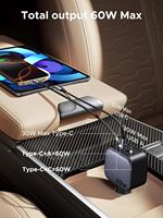Charger Mobil 60W 2C1A dengan Kabel Retraktil 3-Port Pengisi Daya Cepat PD USB-C USB-A Adaptor Pemantik Rokok untuk Ponsel