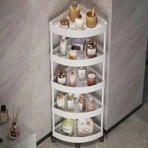 Estante esquinero para baño de 5 niveles, estantería triangular independiente para ducha con ruedas - Product Image 1