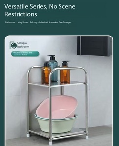 Étagère de rangement minimaliste en acier inoxydable à 2 niveaux, unité de rangement mobile <span class=keywords><strong>pour</strong></span> cuisine et salle de bain, table d'appoint - Product Image 4