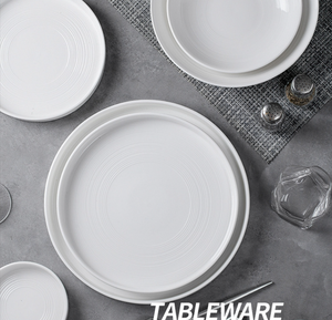 Service de table en porcelaine blanche simple, vaisselle en céramique, assiettes plates, assiettes à soupe, assiettes à salade, assiettes à pâtes, pour hôtel, restaurant, mariage, vente en gros de qualité supérieure - Product Image 4