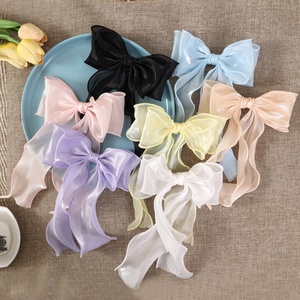 Jepit rambut Satin besar Organza aksesori rambut elegan jepit rambut pita sutra panjang pernikahan baret wanita - Product Image 6