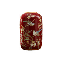 Nouveau vase en céramique de style chinois, motif floral d'oiseaux, couleur rouge, pour la décoration de la maison, du salon, culture aquatique, fleurs