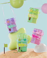 Bouteille d'eau double compartiment pour enfants avec deux couvercles à paille, gourde portable à double grille