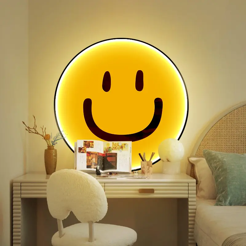 Noel çocuk odası gülümseme yüz duvar baskı Artware ile LED ışık şerit