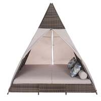 Luxuriöses PE-Rattan-Teepee-Sonnenbett, dreieckiges Schattenzelt, Lounge-Bett, Outdoor-Korb-Tagesbett