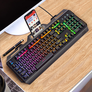 คีย์บอร์ดเกมมิ่งแบบมีสาย USB สำหรับแล็ปท็อป ไฟ RGB LED Backlit ดีไซน์ตามหลักสรีรศาสตร์ ปุ่มกด 104 ปุ่ม กันน้ำ คีย์บอร์ดเกมมิ่งแบบ Mechanical - Product Image 1