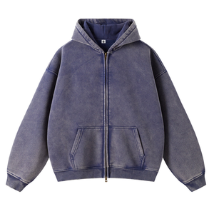 TN Aceptar Personalizar Invierno Hombres Cajas de peso pesado Tamaño Retro Esencia | Sudadera con capucha lavada de gran tamaño con cremallera - Product Image 4