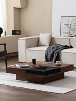 Table basse carrée vintage en bois massif de noyer noir d'Amérique du Nord, style chinois, avec rangement, pour salon, mobilier de maison