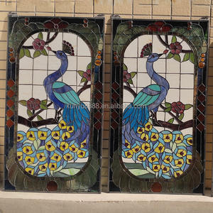 Panneau de fenêtre en verre teinté Tiffany de style européen, motif paon, 20'x31.5'', durable, décoration de villa - Product Image 4