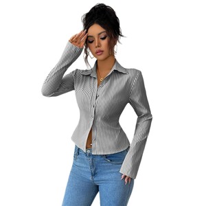 Camicie <span class=keywords><strong>eleganti</strong></span> da donna a righe a maniche lunghe camicia con bottone per donna aderenti camicetta da donna - Product Image 5
