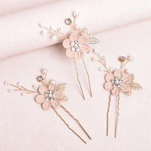 Barrette à cheveux en forme de U en cuir bleu <span class=keywords><strong>frais</strong></span> et perles, style Europe et Amérique, collection 2026, accessoire de coiffure, vente directe usine - Product Image 3