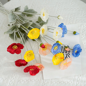 Bouquet de fleurs artificielles en soie, pavot floqué, haute simulation, décoration intérieure, accessoires de photographie de mariage - Product Image 2