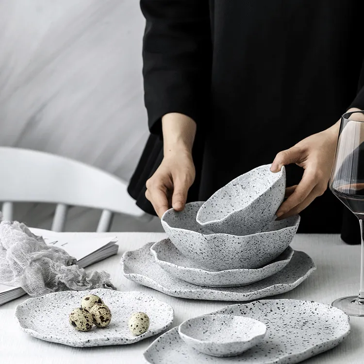Прямая продажа с завода, посуда, набор гранитных чашек, изысканный набор тарелок, современный Японский керамический обеденный набор