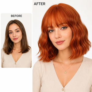 Perruque Bob Courte Ondulée Cuivre Orange avec Frange, Résistante à la Chaleur, <span class=keywords><strong>Cheveux</strong></span> Synthétiques pour Femme, Usage Quotidien, Cosplay, Fêtes, Vente Directe Usine - Product Image 2