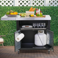 Chariot de cuisine extérieur de table de gril en métal avec le dessus pliable d'acier inoxydable de 2 tables latérales pour les armoires de cuisine extérieures