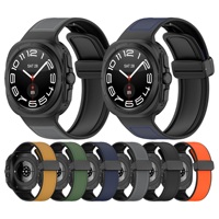Tali Jam Tangan Silikon Berlapis Kulit dengan Gesper Magnetik untuk Galaxy Watch Ultra & Ultra 2 47mm, Tali Pengganti yang Dapat Disesuaikan