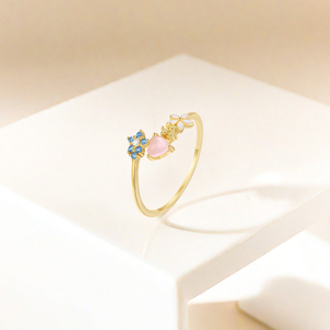 Anillo Ajustable ROXI de Plata de Ley 925 con Circonita Marquise y Flores Coloridas, Diseño Nuevo de Verano para Mujer - Product Image 3