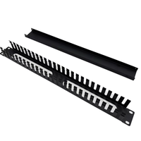 1U 19in pengatur kabel Horizontal, rak dudukan saluran jari 25 Slot, pengatur kawat logam untuk kabinet Server jaringan (hitam)
