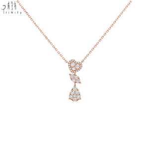 Collier en or rose massif 18 carats de qualité exceptionnelle, avec pendentif en forme de cœur, feuille ou goutte d'eau, serti de diamants, pour femme, à porter au quotidien. - Product Image 1
