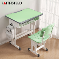 Ensemble bureau et chaise pour enfants, plateau en MDF avec structure en acier robuste et réglage en hauteur pour l'école