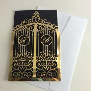 Metal altın kağıt tasarım benzersiz metalik gümüş lazer kesim hıristiyan düğün davetiyesi