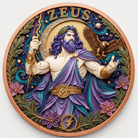 Pièce de monnaie en cuivre fin 999 de 1 oz, motif Zeus, dieu grec, haute relief, couleur UV, finition proof-like, cadeau pour les fans de la mythologie, artisanat métallique