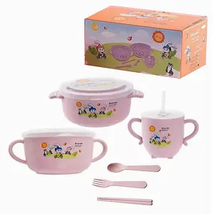 Wheat Straw Bowl Sets Heat Resistant Safe Wheat Straw Dinnerware Sets bowl and cup with strew plastic bowl and spoon set