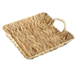 Custom Water hyacinth straw storage basket Hand woven basket with handle snack toy shelving object wicker Water hyacinth basket