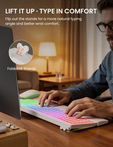 ชุดคีย์บอร์ดและเมาส์ไร้สาย RGB Backlit แบบชาร์จได้ รูปทรงตามหลักสรีรศาสตร์ ขนาดเต็ม 2.4GHz สำหรับเดสก์ท็อป แล็ปท็อป และสำนักงาน - Product Image 4