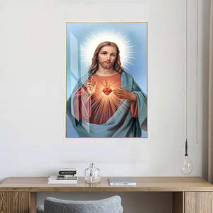 Großhandel Luxus Kristall Porzellan Wandmalerei Heiliges Herz Jesu Gottes Katholische Religiöse Wohnkultur Gerahmte Kunst - Product Image 3