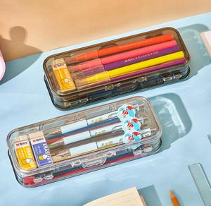 2023 alibaba wholesale school clear pencil box PET in stock, new design cute clear box pencil case kids gift custom