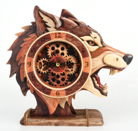 Jam Dinding Serigala 3D Kayu DIY MCX Custom, Puzzle Kayu Satu Sisi dengan Model Jam Pendulum, Ideal untuk Dekorasi Ruang Tamu dan Rumah