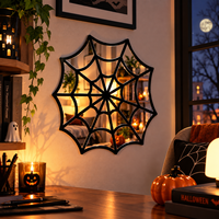 Miroir mural décoratif en acrylique effet toile d'araignée 300*300*2.65mm, cadre en acrylique noir double couche, miroir mural d'Halloween