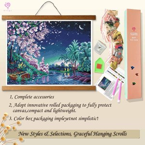 Kit de Pintura de Diamantes, Paisaje Nocturno con Flores de Cerezo, Taladro Redondo, Taladro Completo, Arte DIY con Marco, Forma Rectangular - Product Image 4