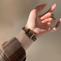 Montre à quartz vintage pour femme, cadran rectangulaire doré, bracelet en cuir, petit cadran, élégante, mode, luxe, Reloj Mujer, Montre Femme