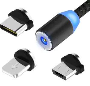 Kabel Pengisi Daya Ponsel 3 Dalam 1, Magnet Usb 3 Kaki 3 Dalam 1 untuk Apple Magnetik Kabel X Pemegang 360