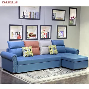 Um Sofa Sudut dengan Kombinasi Penyimpanan, Tempat Tidur Lipat Bentuk L 4 Tempat Duduk Ruang Tamu Sofa Modern Eropa 3 Tahun 2 Set