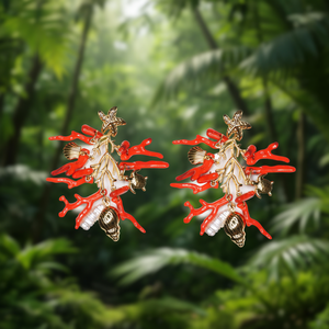 Fashion <b>Drop</b> <b>Earrings</b> 316L Stainless Steel PVD Gold Plating Sustainable Resistant <b>Red</b> Coral Design Starfish Turtle Shell Charm - Product Image 3