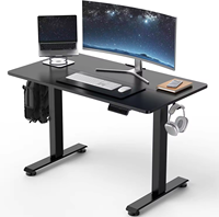Bureau assis-debout convertible moderne en métal avec hauteur réglable extensible et pivotante, et tiroir pour bureau à domicile