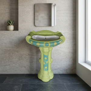 Green Marble Effect Round Ceramic Designer Wash Basin with Full Pedestal - Product Image 5