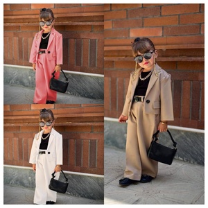 Conjunto de Dos Piezas para Niñas, Traje Casual con Pantalones, Chaqueta de Manga Larga, Pantalones y Cinturón, Tallas 90-140 cm - Product Image 6