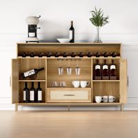 Meuble de rangement polyvalent minimaliste en MDF, buffet, meuble bar à café avec tiroir et porte-bouteilles pour salon et cuisine