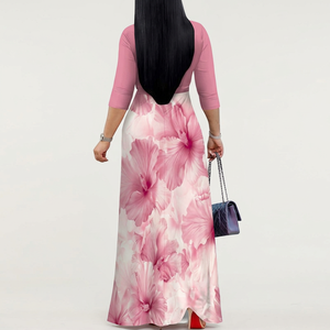 Robe d'été moulante rose unie en maille 100 % polyester pour femme, taille haute, col en V, manches trois quarts, style portefeuille à nouer, idéale pour les fêtes - Product Image 4