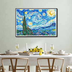 Toile murale de qualité muséale La Nuit étoilée de Van Gogh avec cadre PS, peinture impressionniste classique pour la décoration intérieure - Product Image 1