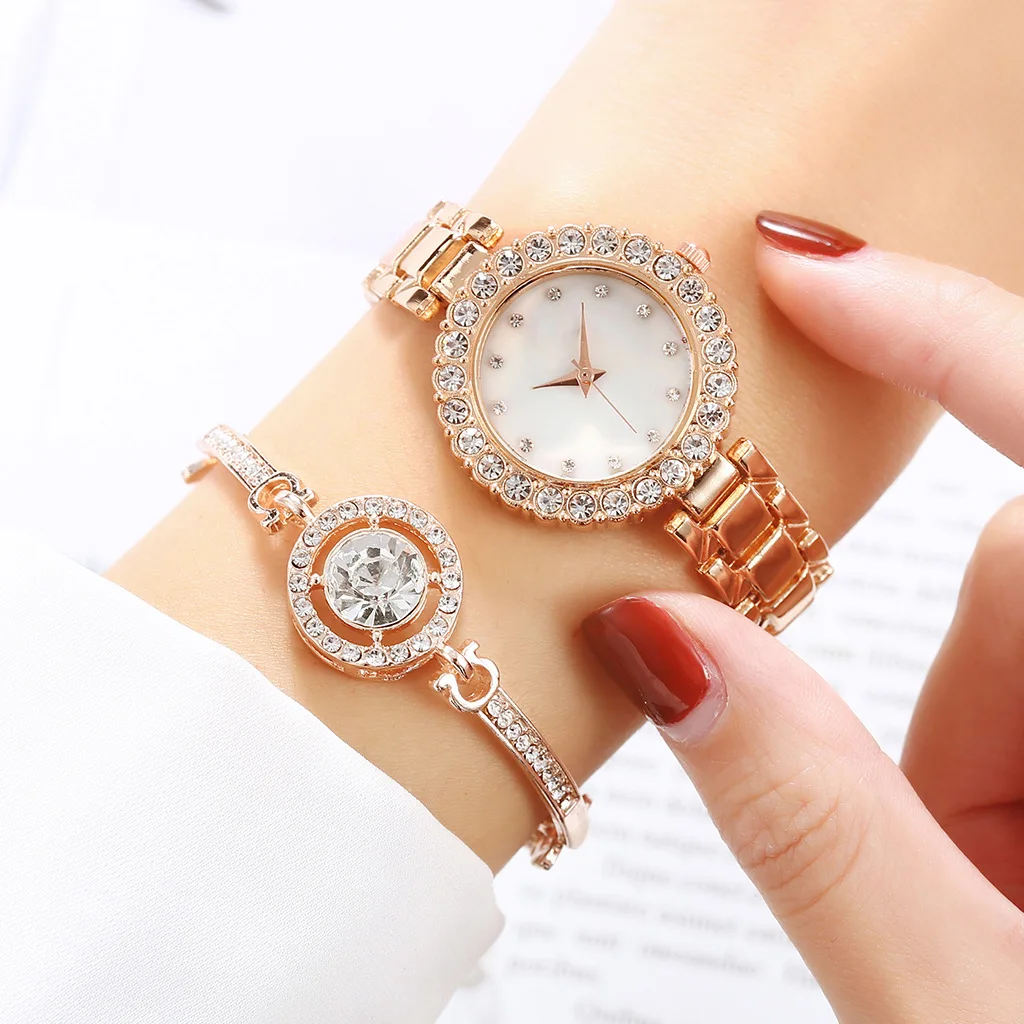 Conjunto de Reloj y Pulseras de Moda para Mujer, 2 Piezas 
