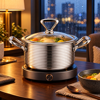 WOXIANG Marmite à fondue transparente avec couvercle en verre 16 cm, en acier inoxydable côtelé 3 couches, pour soupes Oden et service à table