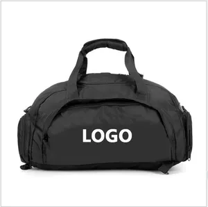 Custom Logo Printed Nylon Travel Sport Backpack Multifunctional Waterproof Gym Duffel Bag With Shoe Compartment