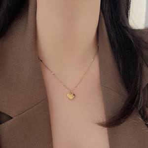 TZ080 estilo coreano corazón collar pendientes conjuntos estilo minimalista niñas aro pendientes chapado en oro conjunto de joyería de acero inoxidable - Product Image 2