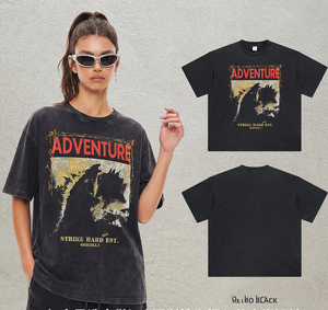 Camiseta Vintage con Estampado de Galaxia, 100% Algodón, Lavado Negro Vintage, Estampado de Póster, Estilo Americano, Manga Corta - Product Image 1